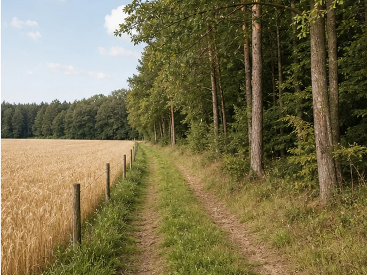Feld und Waldgrundstück mit erkennbarem Zufahrtsweg
